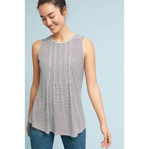 Anthropologie Akemi + Kin Yellow Tank Top Striped Pleated Keyhole Button Back XS